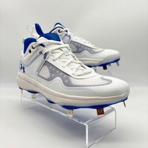 Under Armour‎ Women's Glyde RM White Blue Metal Baseball Cleats Size 7